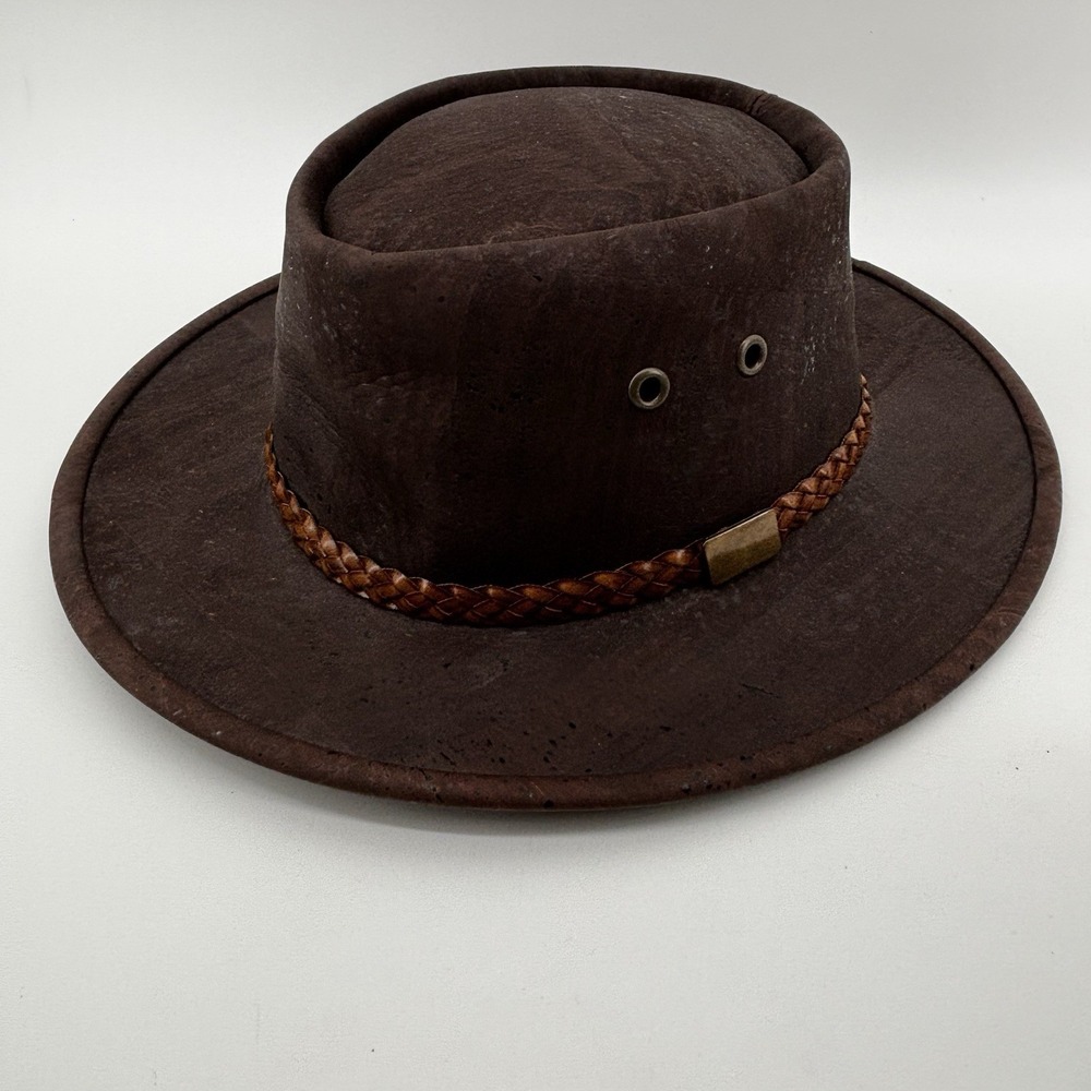Artelusa Cork Fedora Cowboy Hat Outback Leather Braid Vented Portugal Size 62